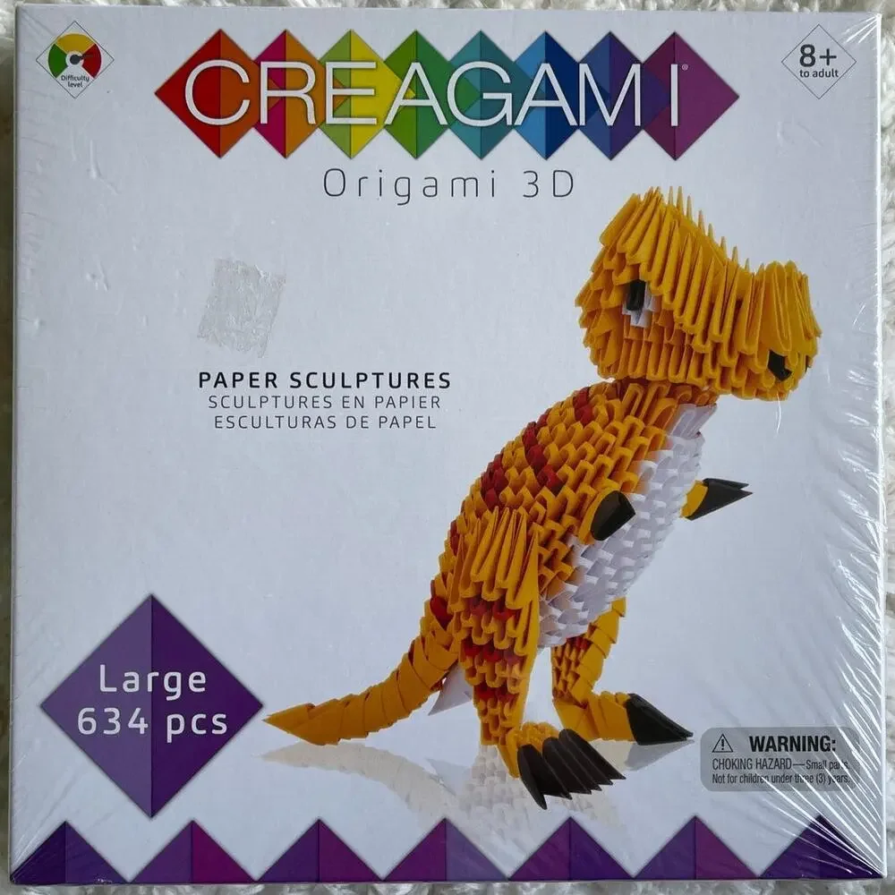 Creagami Origami 3D Paper Sculpture Kit Large TRex Dinosaur 634 Pieces NEW Craft